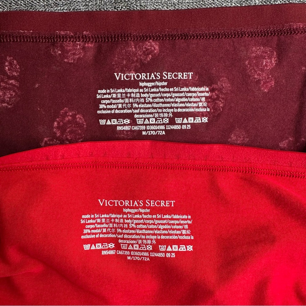 NWT 2 Victoria’s Secret Stretch Cotton Hiphugger Panty Lipstick Red Floral M - Picture 10 of 11